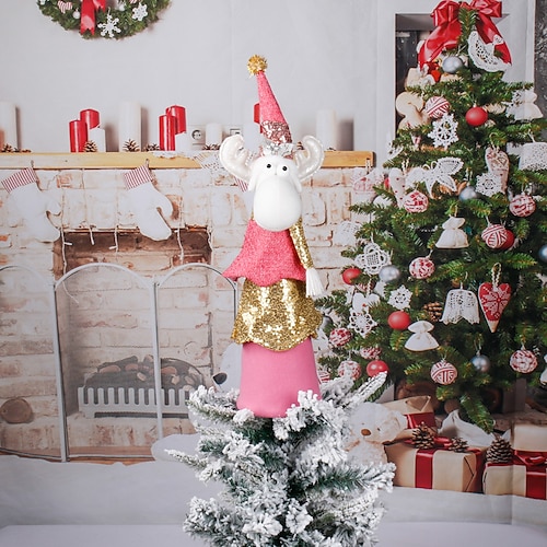 

Christmas Pink Tree Topper Reindeer Desktop Ornamnet Elk Deer Tree Top Hanging Pendant for Christmas Tree Decoration