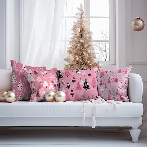 

Rosa Weihnachtsbaum doppelseitiger Kissenbezug, 1 Stück, weich, dekorativ, quadratischer Kissenbezug, Kissenbezug für Schlafzimmer, Wohnzimmer, Sofa, Couch, Stuhl