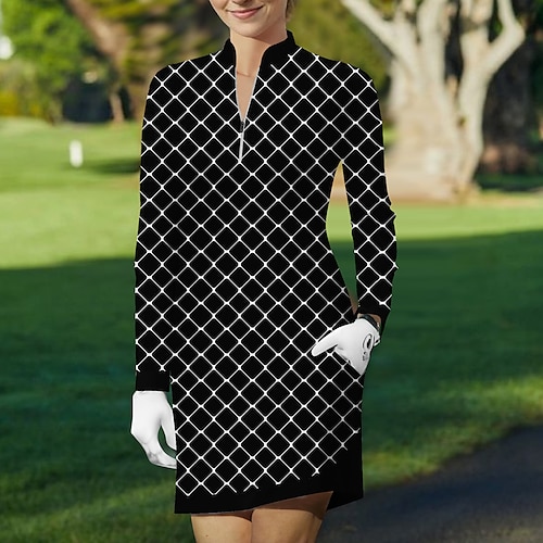 

Mujer Vestido de tenis vestido de golf Transpirable Secado rápido Dispersor de humedad Manga Larga Traje de tenis Ropa de tenis 1/4 cremallera Cuello alto Plaid Primavera Otoño Tenis Golf pepinillo