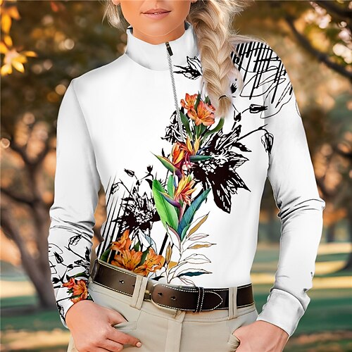 

Mujer Camisas de polo Camiseta de golf Transpirable Secado rápido Dispersor de humedad Manga Larga Ropa de golf ropa de golf Ajuste regular Cremallera Cuello alto Impreso Primavera Otoño Tenis Golf