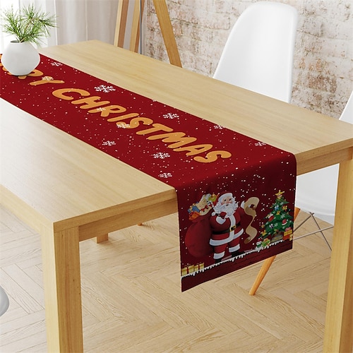 

Chemin de table de Noël rouge, décoration de table de style ferme de Noël d'hiver saisonnier