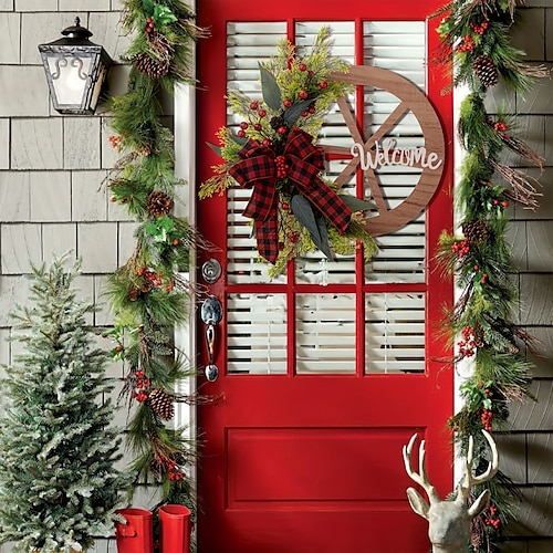 

Decoración navideña para colgar en la puerta, disco de rueda de madera, guirnalda de rueda de coche, 1 unidad, 13 pulgadas