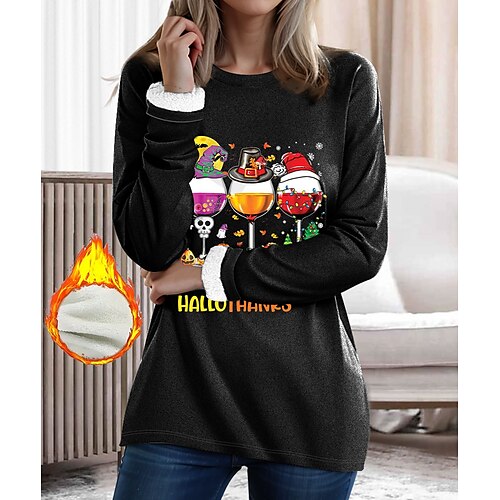 

Damen Zur Seite fahren Weihnachts -Sweatshirt Vlies Fuzzy Teddy Schwarz Rote Grau Graphic Weihnachten Casual Rundhalsausschnitt Langarm Oberteil Mikro-elastisch Herbst Winter