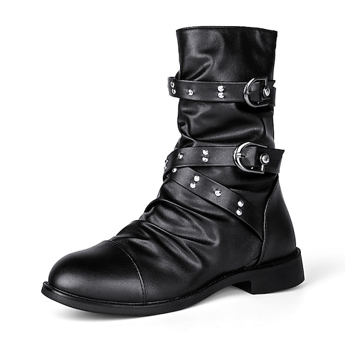 

Herren Stiefel Bikerstiefel Springerstiefel Motorradstiefel Vintage Brautkleider schlicht Outdoor PU Warm Komfortabel Rutschfest Stiefeletten / Stiefeletten Reißverschluss Schwarz Herbst Winter