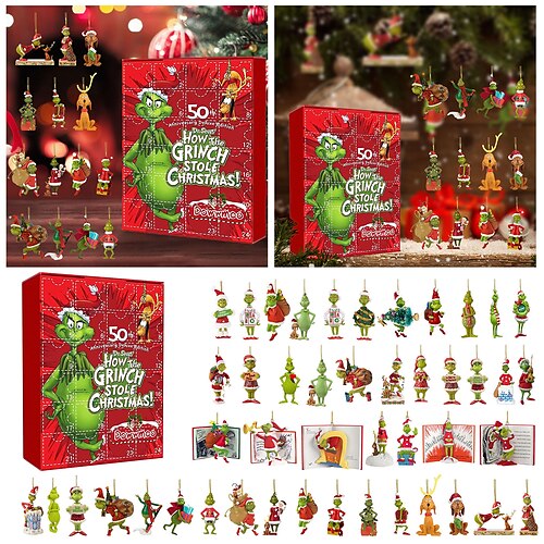 

Calendario de Adviento navideño 2023 contiene 24 regalos, juguetes verdes m-onster g-rinch figuras lindas calendario de adviento colgante, calendario de cuenta regresiva navideña con colgante navideño