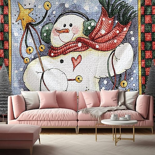 

Tapiz colgante de muñeco de nieve de Navidad, arte de pared, tapiz grande, decoración mural, fotografía, telón de fondo, manta, cortina, hogar, dormitorio, sala de estar