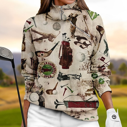 

Femme Sweat à capuche de golf Pull de golf Sweat Golf Chaud Respirable Evacuation de l'humidité manche longue Vêtements d'extérieur de golf Top Standard 1/4 Zip Col Montant Marrant Imprimé Printemps