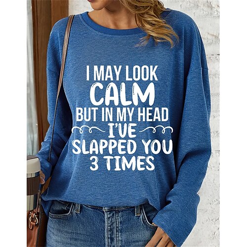 

Mujer Camiseta Negro Azul Piscina Caqui Letra Estampado Manga Larga Diario Fin de semana Moda Escote Redondo Ajuste regular Pintura Primavera Otoño
