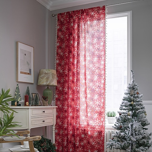 

Painéis vermelhos de cortinas de natal para quarto, decoração de casa, cortinas de série de natal, cortinas blackout de natal em floco de neve