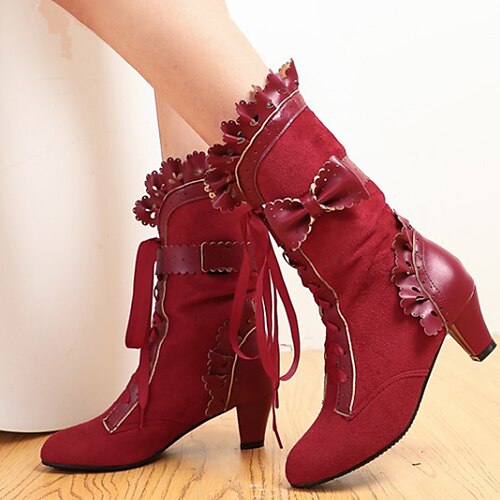 

Women's Boots Brogue Plus Size Heel Boots Outdoor Christmas Daily Booties Ankle Boots Winter Lace Kitten Heel Round Toe Elegant Casual Minimalism Walking PU Lace-up Solid Color Black Red Blue