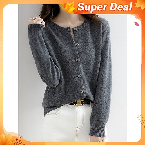 

Per donna Cardigan Maglione Maglione A coste Maglia Pulsante Tinta unica Girocollo Moda Informale Esterno Halloween Estate Primavera Rosso bordeaux Grande rosso S M L