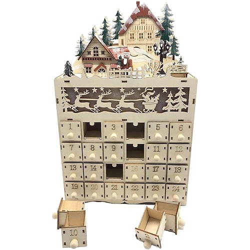  dřevěný adventní kalendář s 24 zásuvkami kutilský vánoční kalendář s led osvětlením dárek pro děti