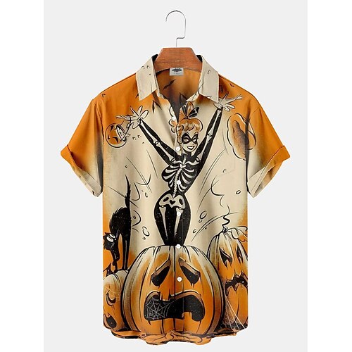 

Halloween Skeleton / Skull Pumpkin Hawaiian Shirts Aloha Shirt 3D Graphic Shirt For Men's Adults' 3D Print Polyster Casual Daily