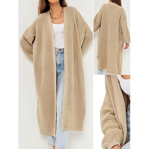 

Gilet Cardigan Maille Femme A côtes Tricoter Longue Patchwork Couleur unie Ouvrir le devant mode Décontractées du quotidien Sortie manche longue Automne Hiver Noir Kaki S M L