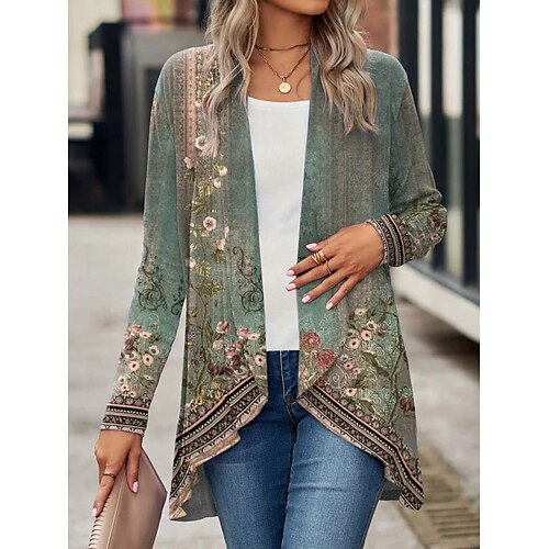 

Women's Shirt Shrugs Floral Yellow Red Blue Print Long Sleeve Casual Holiday Fashion Shirt Collar Regular Fit Spring & Fall