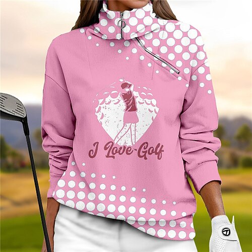 

Damen Golf-Hoodie Golfpullover Golf-Sweatshirt warm Atmungsaktiv Feuchtigkeitsableitung Langarm Golf-Oberbekleidung Shirt Regular Fit 1/4 Reißverschluss Stehkragen Bedruckt Frühling Herbst Tennis