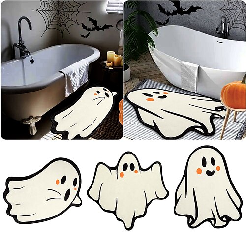 

Lindo fantasma pequeño fantasma alfombra de halloween decoración del hogar alfombra de terciopelo de cristal alfombra de baño antideslizante absorbente de agua