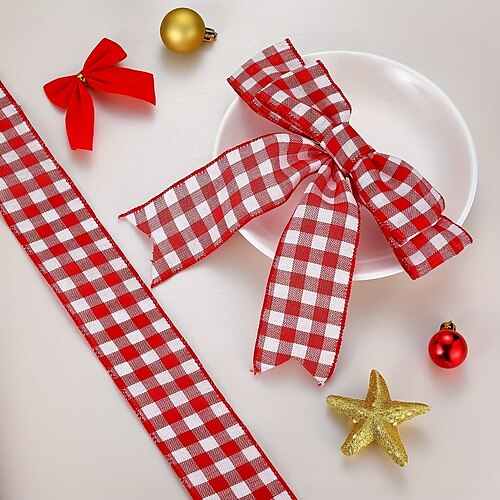 

2.5Inch Wide Red and White Gingham Ribbon Plaid Ribbon Great for Gift Wrapping Home Dcor Floral Arrangement 5 Yards-Roll