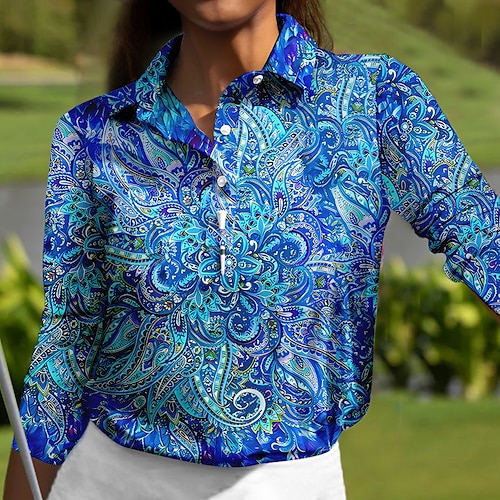 

Mujer Camisas de polo Camiseta de golf Polo con botones Transpirable Secado rápido Dispersor de humedad Manga Larga Ropa de golf ropa de golf Ajuste regular Impreso Primavera Otoño Tenis Golf