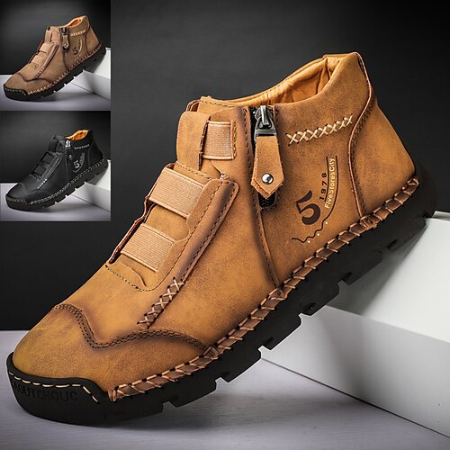 

Herren Stiefel Lässige Stiefel Winterstiefel Handgefertigte Schuhe Wanderschuhe Vintage Brautkleider schlicht Outdoor Täglich Leder Warm Körpergröße erhöhen Komfortabel Halbschuhe Schwarz Gelb Kaki