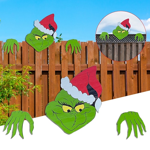 

Grinch stiehlt Weihnachtsgarten-Kunstgarten-Weihnachtsfeiertagsdekoration, für den Außenbereich Innen-, Wand-, Haustür-, Kamin-, Weihnachtsbaumdekoration