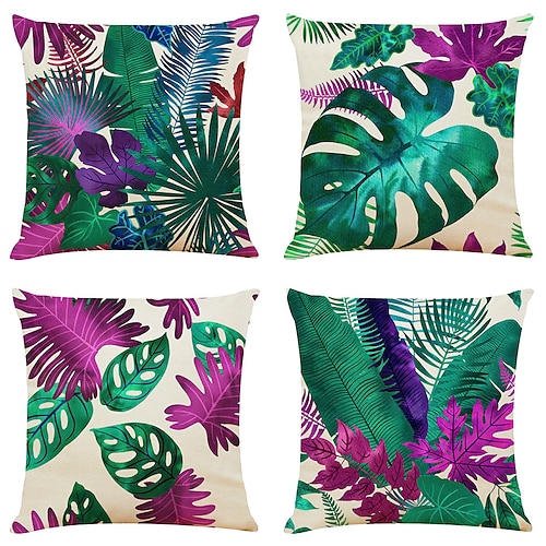 

Funda de almohada de doble cara de hoja tropical, funda de cojín cuadrada decorativa suave de 4 piezas, funda de almohada para dormitorio, sala de estar, sofá, silla