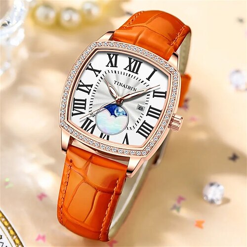 

TIANBIN Orange Leather Band Quartz Movement Woman Watch Waterproof for lady watches