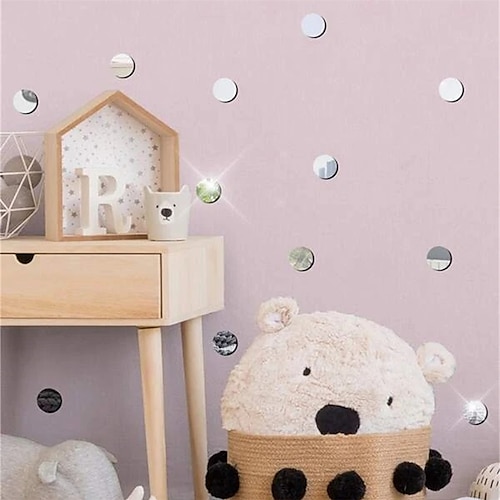 

15 pegatinas de pared para superficie de espejo circular para niños, pegatinas de pared, rohome de PVC, adhesivos de pared para decoración de pared, mural de puntos multicolor, fondo de sofá, sala de