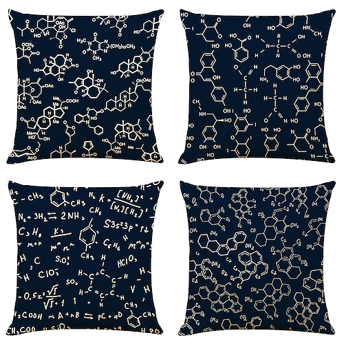 

Housse de coussin double face avec symbole chimique, taie d'oreiller carrée décorative douce, pour chambre à coucher, salon, canapé, chaise, 4 pièces