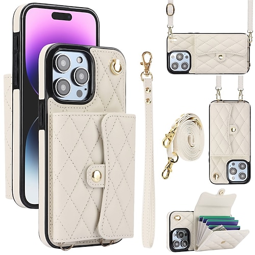 

Phone Case For iPhone 15 Pro Max Plus 14 13 12 11 X XR XS 8 7 Wallet Case with Stand Holder Full Body Protective with Lanyard Solid Color TPU PU Leather