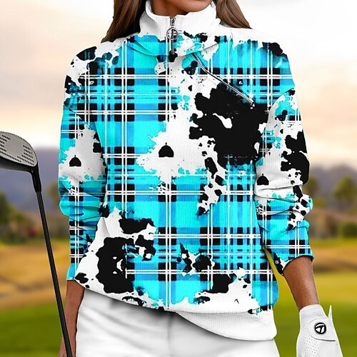 

Women's Golf Hoodie Golf Pullover Golf Sweatshirt Thermal Warm Breathable Moisture Wicking Long Sleeve Golf Outerwear Top Regular Fit 1/4 Zip Stand Collar Letter Printed Spring Autumn Tennis Golf