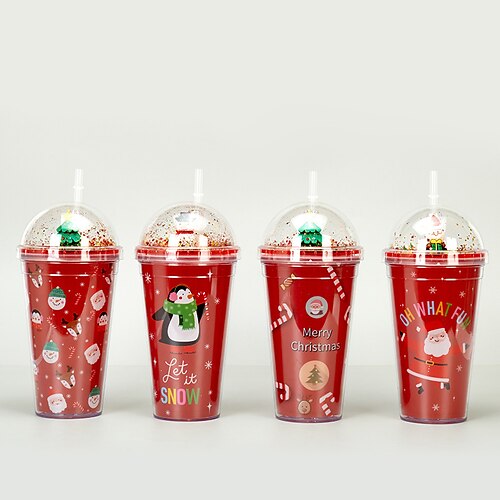 

450 ml nuevo vaso de plástico de paja de doble capa micro paisaje taza de agua de regalo de Navidad taza de agua de pareja vaso de plástico de paja transparente taza de regalo de Navidad de dibujos