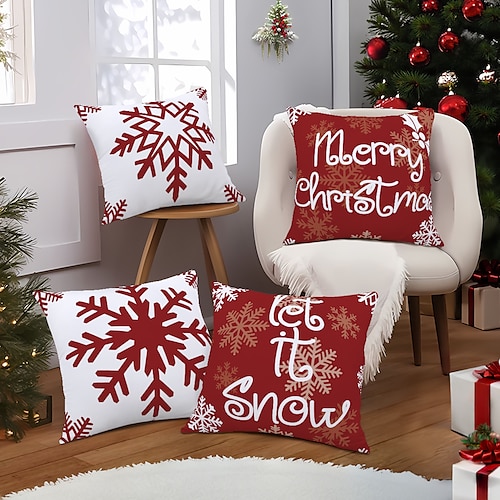 

Housse de coussin double face de noël, taie d'oreiller carrée décorative douce, rouge et blanc, pour chambre à coucher, salon, canapé, chaise, 4 pièces