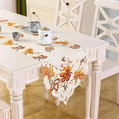 

Chemin de table floral orange chemins de table en porcelaine orange et blanche, foulards de commode en lin coton, chemins de décoration floraux élégants pour le dîner, les fêtes intérieures en plein