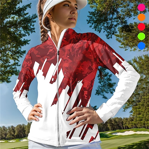 

Mujer chaquetas de golf Mantiene abrigado Transpirable Dispersor de humedad Manga Larga Ropa de golf Camiseta Ajuste regular Cremallera Impreso Primavera Otoño Tenis Golf pepinillo