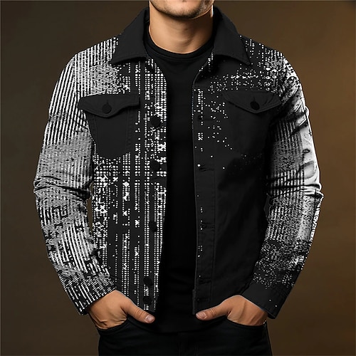 

Geometria Casual Homens Camisa Social Jaqueta de Camisa Ao ar livre Rua Casual / Diário Outono inverno Aberto para a Lateral Manga Longa Preto Marron S M L Camisa