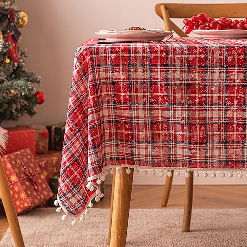 

mantel de poliéster con copos de nieve navideños de lana