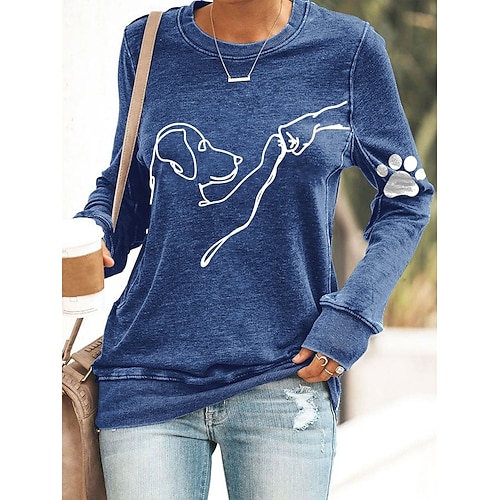 

Mulheres Moletom Estacionar Ativo Roupa de Esporte Preto Azul Verde Cachorro Casual Esportes Decote Redondo Manga Longa Top Micro-Elástica Primavera Outono