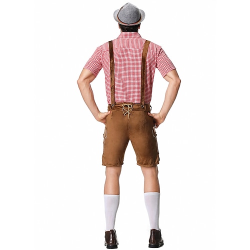  Μπύρα Oktoberfest Στολές Lederhosen Πουκάμισο βαυάρος βαυάρος Γερμανικά Λιβάδια Ανδρικά Πανί παραδοσιακού στυλ Μπλούζα Κοντά Παντελονάκια Καπέλο