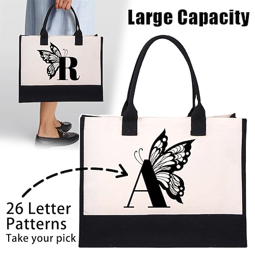 

Women's Handbag Letter Initials pattern Give gifts Shoulder Bag Initials Canvas Tote Bag with Zipper Pocket Monogram Men and Women Personalized Birthday Gift Shopping Daily Print Large Capacity