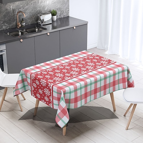 

Red Check Christmas Tablecloth Rectangle, Jacquard Table Cloth Spillproof and Wrinkle Resistant with Christmas Trees for Dining Room Holiday Decoration