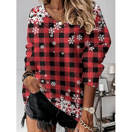 

jersey de mujer suéter jersey navideño punto de crochet estampado regular árbol de navidad cuello en v elegante casual navidad diario hombro caído verano primavera rojo marrón negro s m l