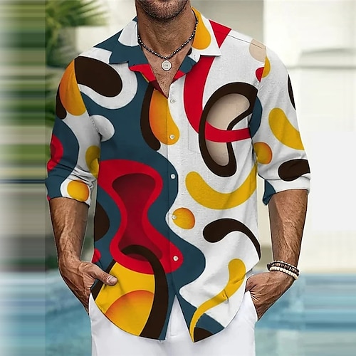 

Abstrato Abstracto Casual Homens Camisa Social Ao ar livre Rua Casual / Diário Outono inverno Aberto para a Lateral Manga Longa Branco S M L Camisa