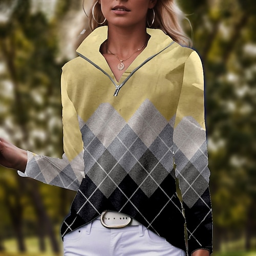 

Mujer Camisas de polo Camiseta de golf Transpirable Secado rápido Dispersor de humedad Manga Larga Ropa de golf ropa de golf Ajuste regular Cremallera Cuello alto Plaid Primavera Otoño Tenis Golf