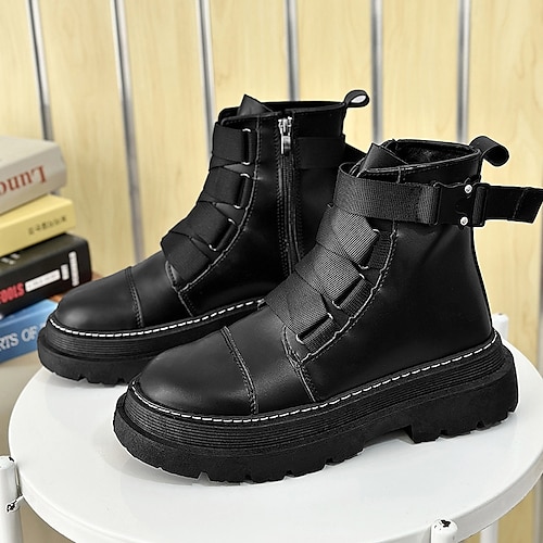 

Men's Boots Motorcycle Boots Vintage Classic Casual Outdoor Daily PU Height Increasing Comfortable Wear Resistance Booties / Ankle Boots Lace-up Black Fall Winter