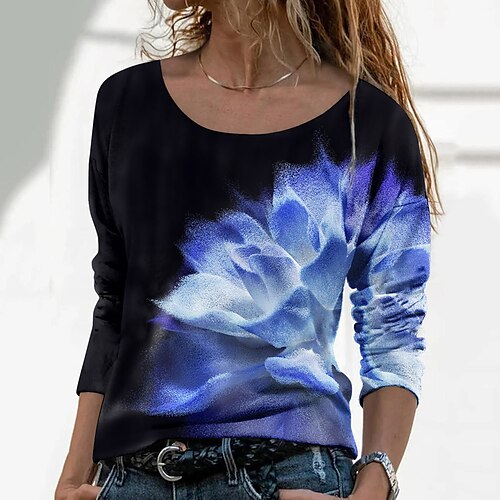 

Damen T Shirt Gelb Rote Blau Blumen Bedruckt Langarm Festtage Wochenende Basic Rundhalsausschnitt Regular Fit Blume Farbe Frühling Herbst