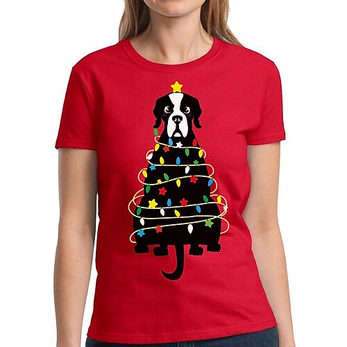 

Mujer Camiseta Camisa de Navidad Rojo Perro Navidad fea Estampado Manga Corta Navidad Fin de semana Festival / Vacaciones Escote Redondo Ajuste regular Pintura Verano