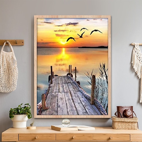 

Pintura de diamante artesanal, pintura de diamante al atardecer, regalo artesanal para el hogar, sin marco, 1 ud.