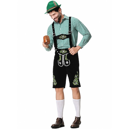  Μπύρα Oktoberfest Lederhosen Πουκάμισο βαυάρος βαυάρος Γερμανικά Λιβάδια Ανδρικά Πανί παραδοσιακού στυλ Μπλούζα Κοντά Παντελονάκια Καπέλο