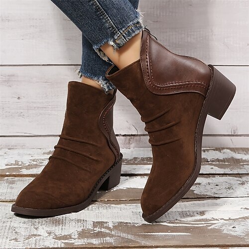 

Mulheres Botas Tamanhos Grandes Botins Botins Ao ar livre Diário Botas Botas Tornozelo Inverno Presilha Salto Robusto Dedo Apontado Vintage Casual Minimalismo Couro Ecológico zíper Côr Sólida Marron